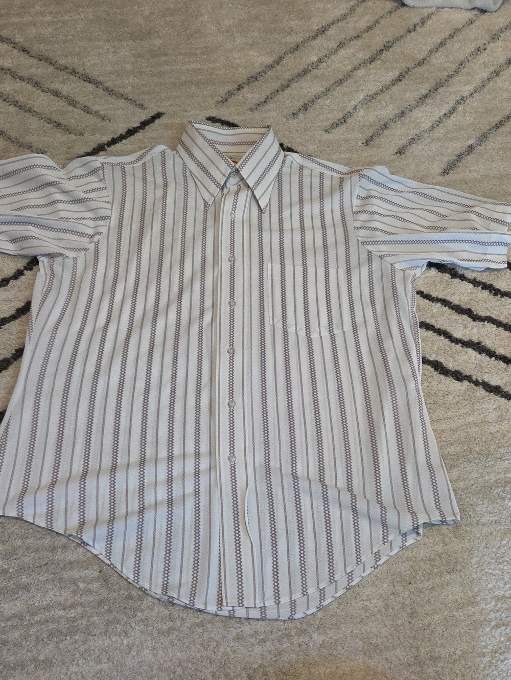 Arrow Men’s Short-Sleeve Striped Button-Down Shirt - White & Brown